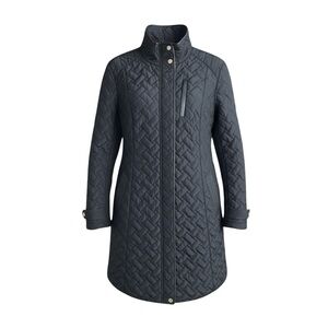 Cole Haan Black Quilted Jacket Women’s L Lightweight Faux Leather Trim Coat